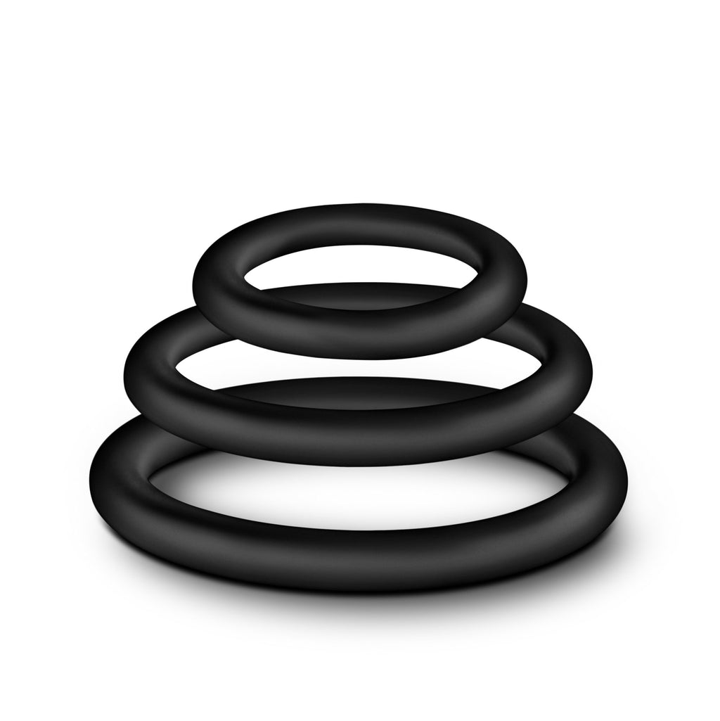 Blush Performance VS4 Cock Rings Set - 3 Sizes (1.25", 1.75", 2") - Soft Silicone Penis Rings - Black