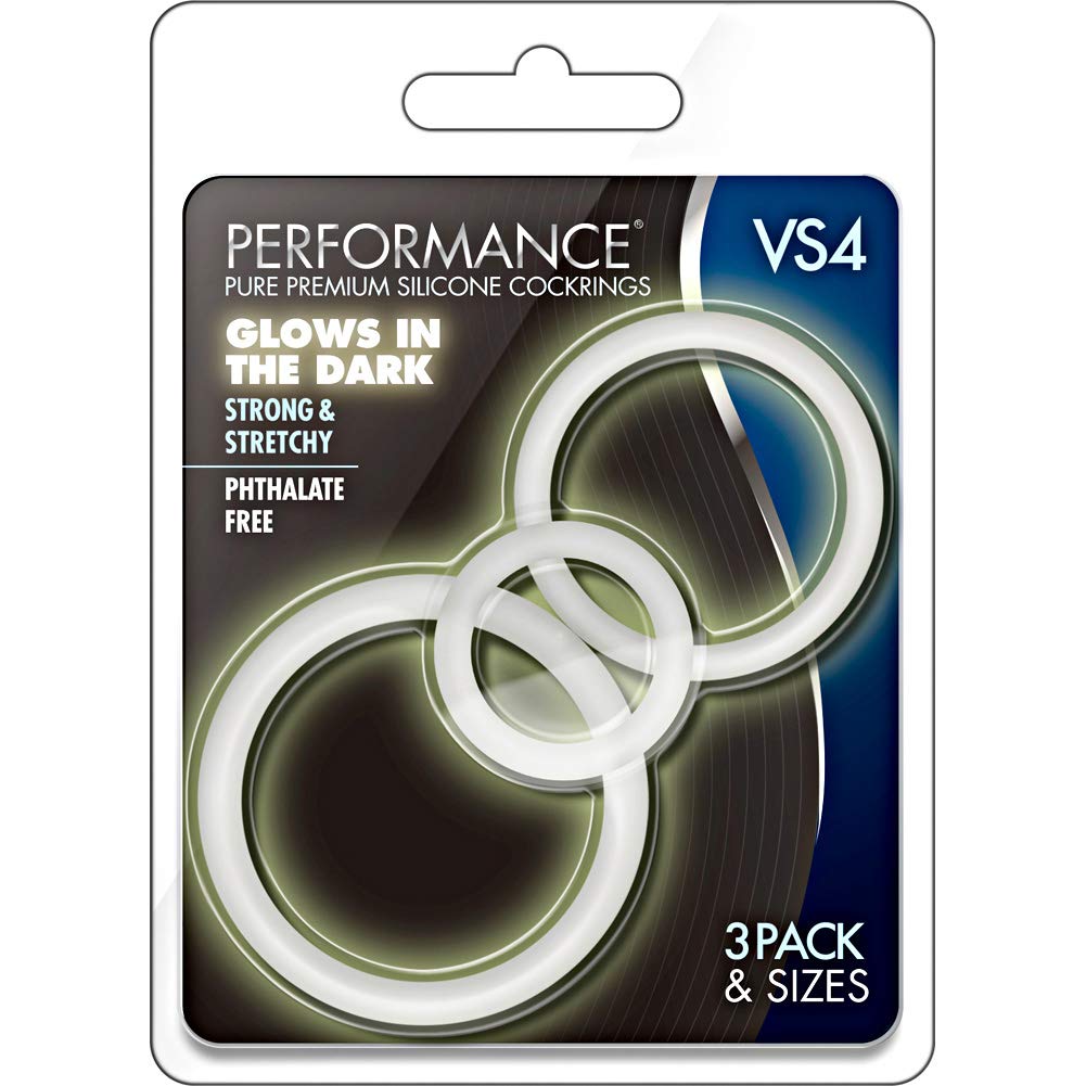 Blush Performance VS4 Glow in the Dark Cock Ring Set - 3 Sizes Silicone Penis Rings for Harder Erections