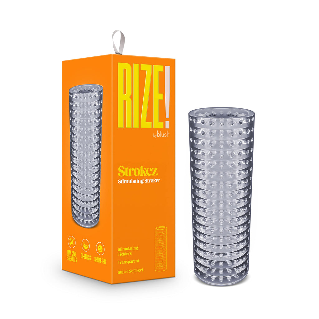 Blush Rize Strokez Clear TPE Male Masturbator Sleeve – Open-Ended with Stimulating Ticklers