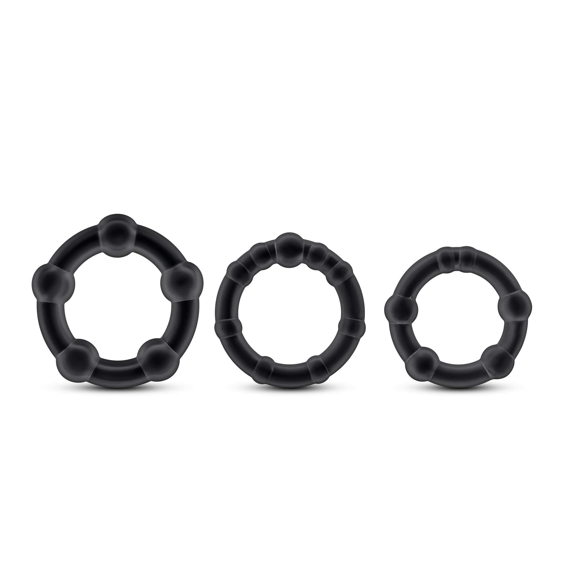 Blush Stay Hard Beaded Cock Rings 3-Pack - TPE Penis Rings for Stamina & Girth - Black