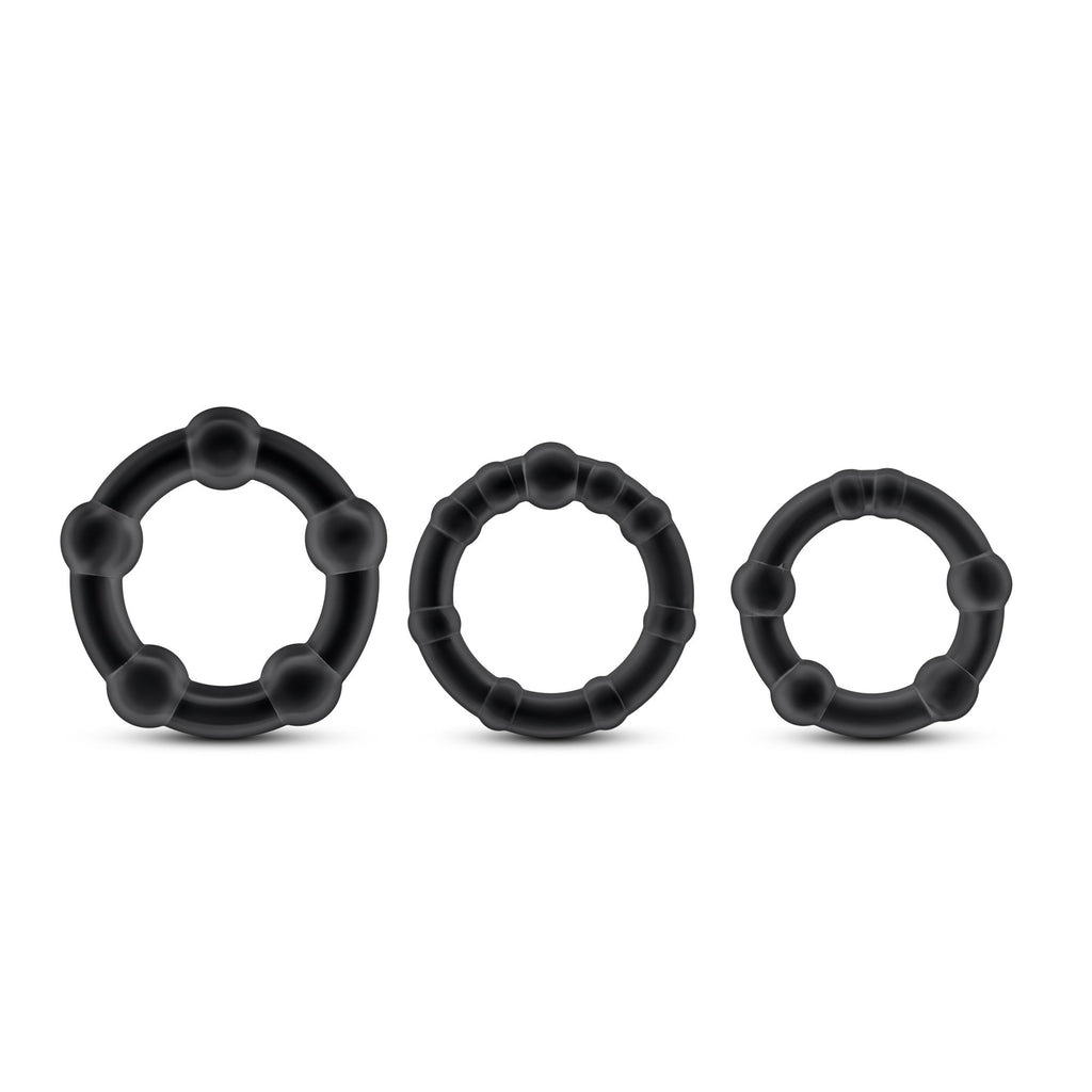 Blush Stay Hard Beaded Cock Rings 3-Pack - TPE Penis Rings for Stamina & Girth - Black