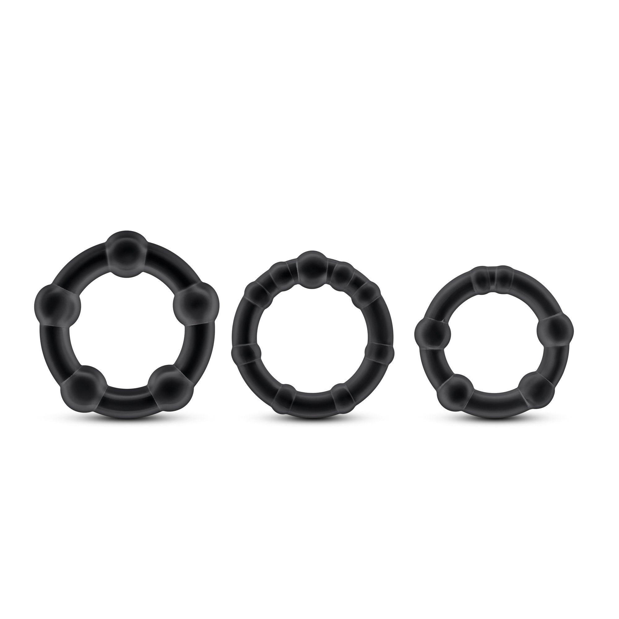 Blush Stay Hard Beaded Cock Rings 3-Pack - TPE Penis Rings for Stamina & Girth - Black