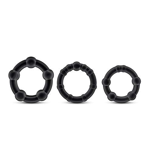 Blush Stay Hard Beaded Cock Rings 3-Pack - TPE Penis Rings for Stamina & Girth - Black