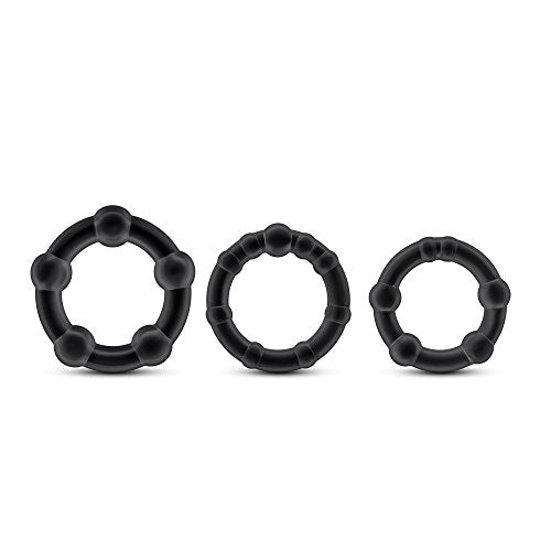 Blush Stay Hard Beaded Cock Rings 3-Pack - TPE Penis Rings for Stamina & Girth - Black