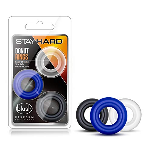 Blush Stay Hard Donut Cock Rings - 3-Pack TPE Penis Rings for Stamina, Girth, and Harder Erections