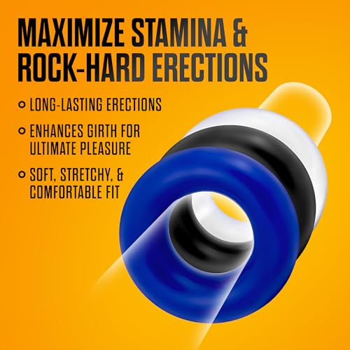 Blush Stay Hard Donut Cock Rings - 3-Pack TPE Penis Rings for Stamina, Girth, and Harder Erections