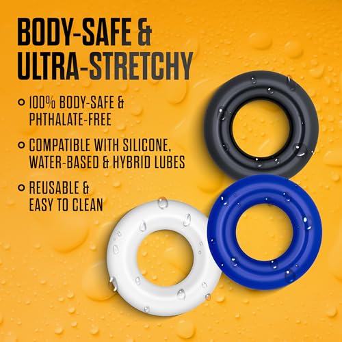 Blush Stay Hard Donut Cock Rings - 3-Pack TPE Penis Rings for Stamina, Girth, and Harder Erections