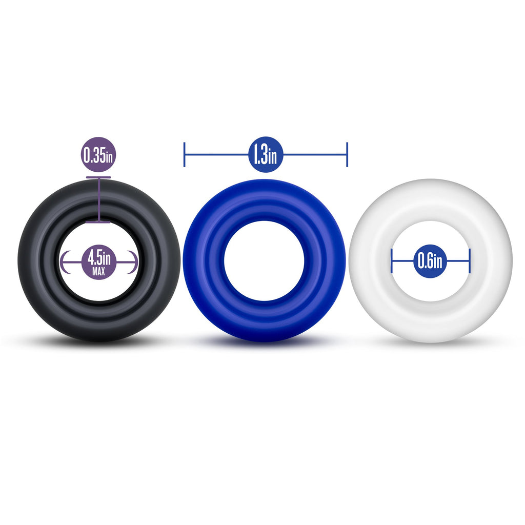 Blush Stay Hard Donut Cock Rings - 3-Pack TPE Penis Rings for Stamina, Girth, and Harder Erections