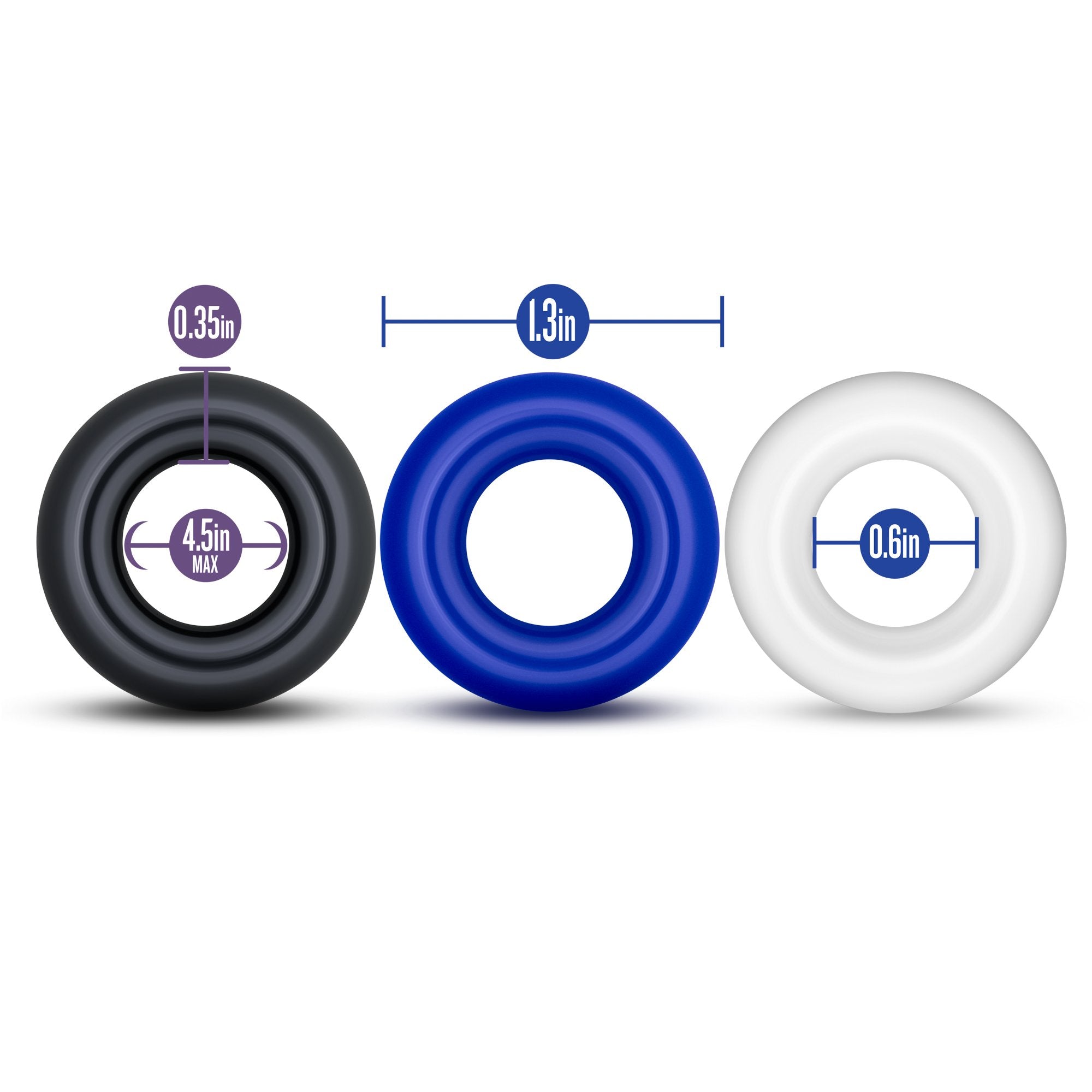 Blush Stay Hard Donut Cock Rings - 3-Pack TPE Penis Rings for Stamina, Girth, and Harder Erections