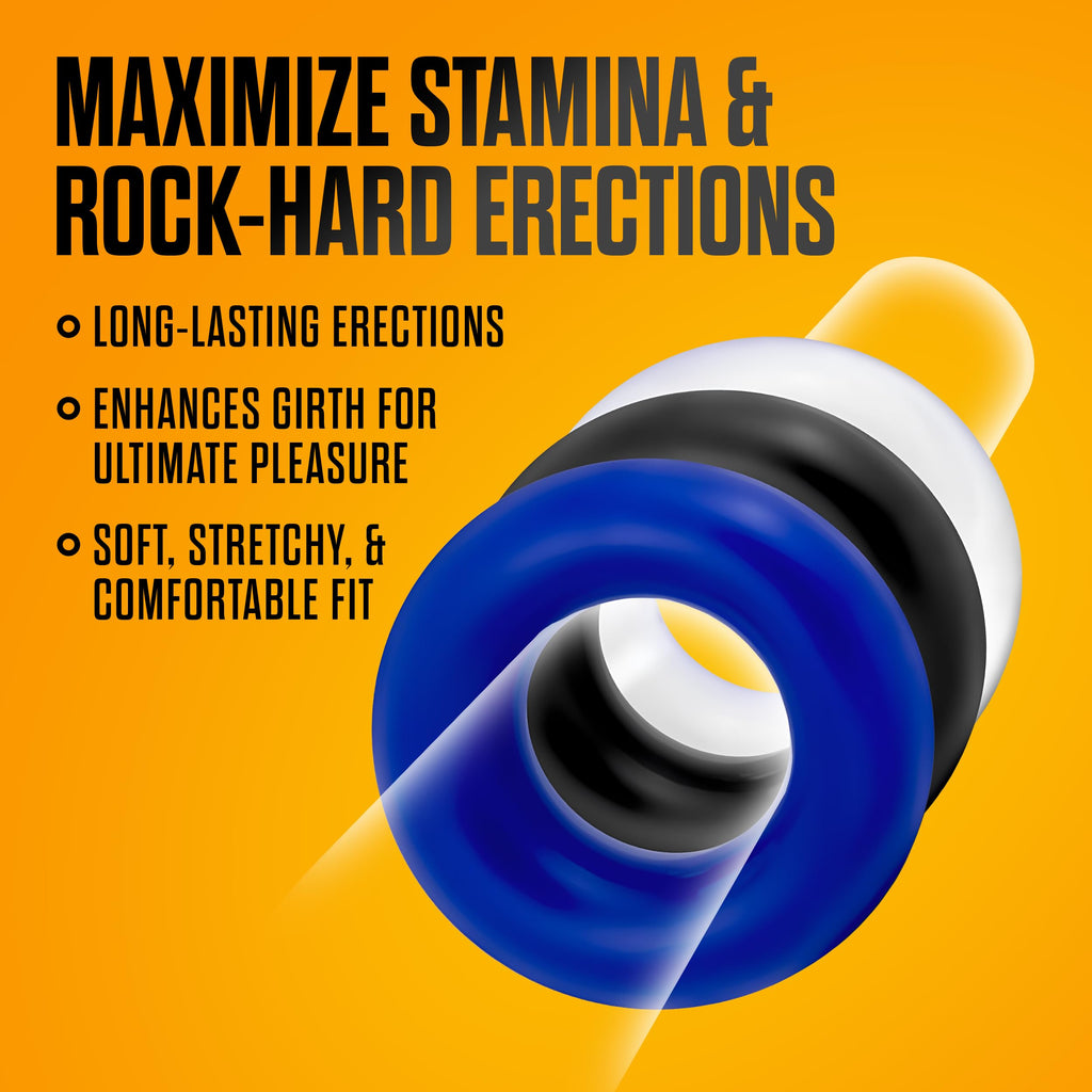 Blush Stay Hard Donut Cock Rings - 3-Pack TPE Penis Rings for Stamina, Girth, and Harder Erections