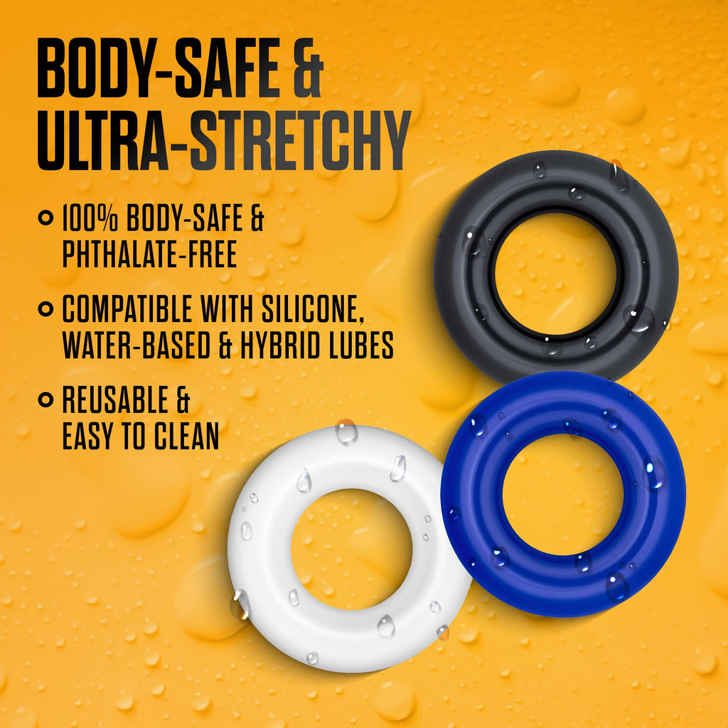 Blush Stay Hard Donut Cock Rings - 3-Pack TPE Penis Rings for Stamina, Girth, and Harder Erections