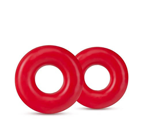 Blush Stay Hard Oversized Donut Cock Rings - 2-Pack Red TPE Penis Rings for Stamina and Bigger Erections