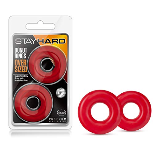 Blush Stay Hard Oversized Donut Cock Rings - 2-Pack Red TPE Penis Rings for Stamina and Bigger Erections
