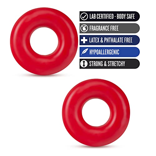 Blush Stay Hard Oversized Donut Cock Rings - 2-Pack Red TPE Penis Rings for Stamina and Bigger Erections