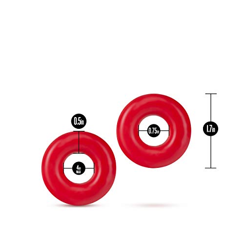 Blush Stay Hard Oversized Donut Cock Rings - 2-Pack Red TPE Penis Rings for Stamina and Bigger Erections