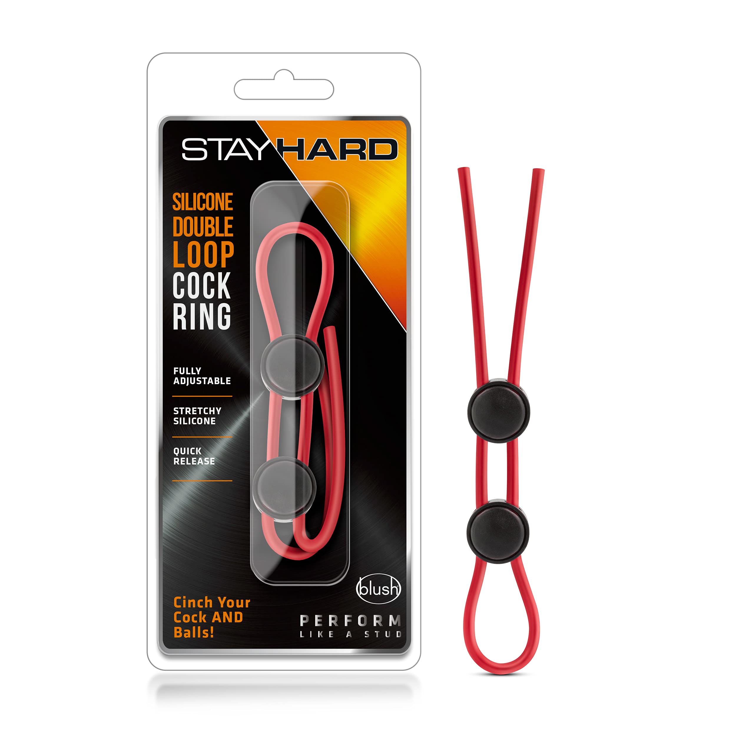 Blush Stay Hard Silicone Double Loop Cock Ring 9 Inch - Red Adjustable Penis Ring for Stamina and Harder Erections