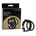 CalExotics Adjustable Leather Ball Spreader with Penis Ring - Black, Medium