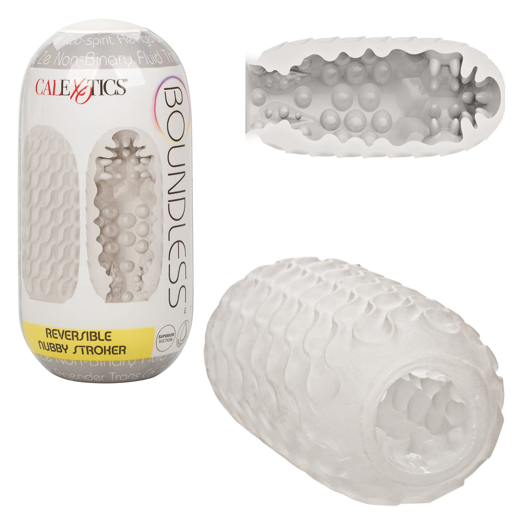 CalExotics Boundless Reversible Nubby Stroker – Clear TPE Male Masturbator with Case