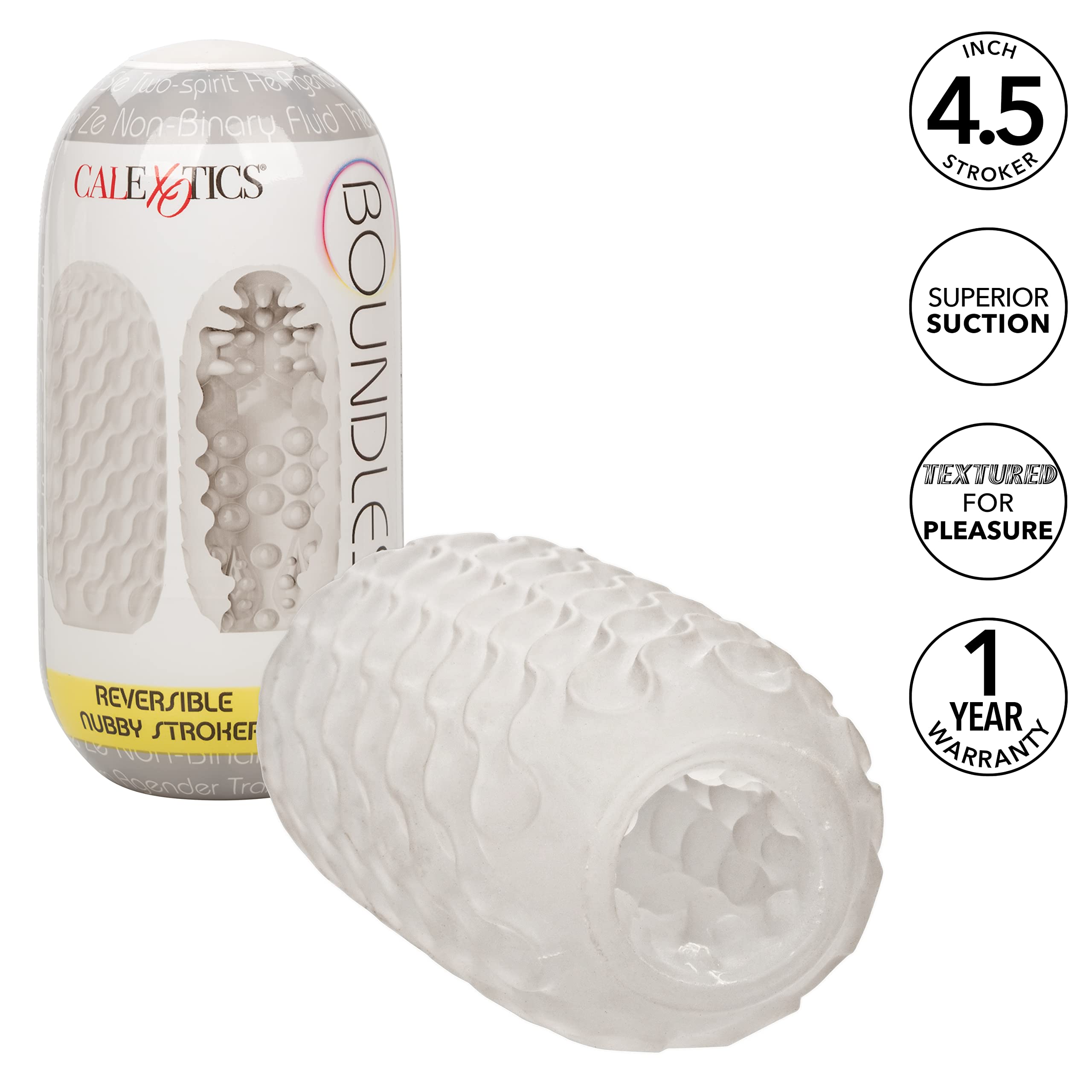 CalExotics Boundless Reversible Nubby Stroker – Clear TPE Male Masturbator with Case