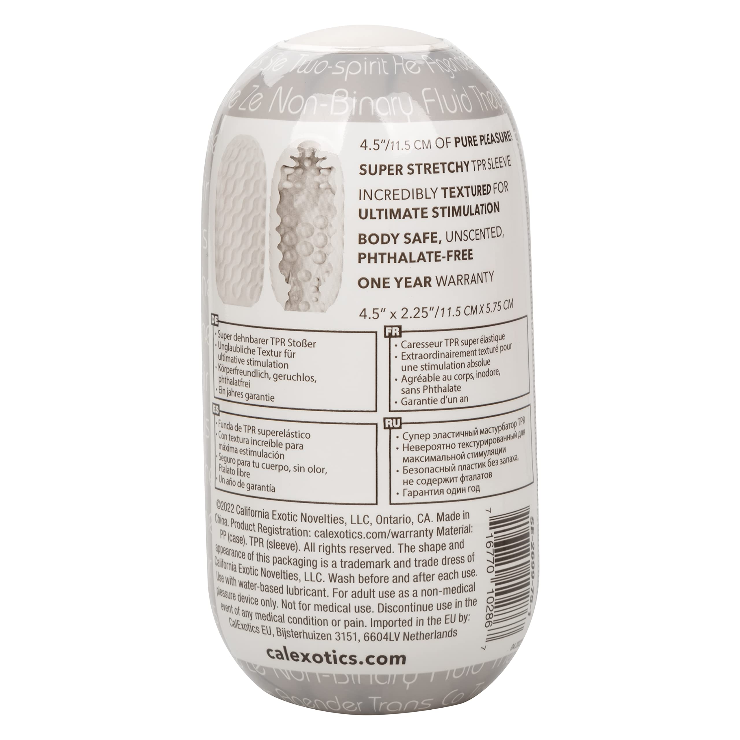 CalExotics Boundless Reversible Nubby Stroker – Clear TPE Male Masturbator with Case