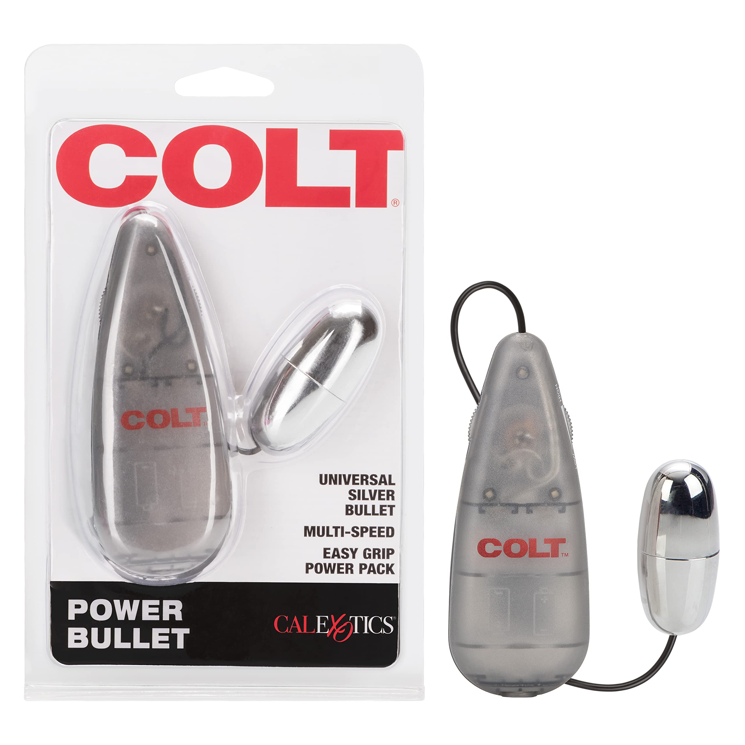 CalExotics Colt Multi-Speed Power Bullet Vibrator - Silver, ABS Plastic, Easy-Grip, 2 AA Batteries Required