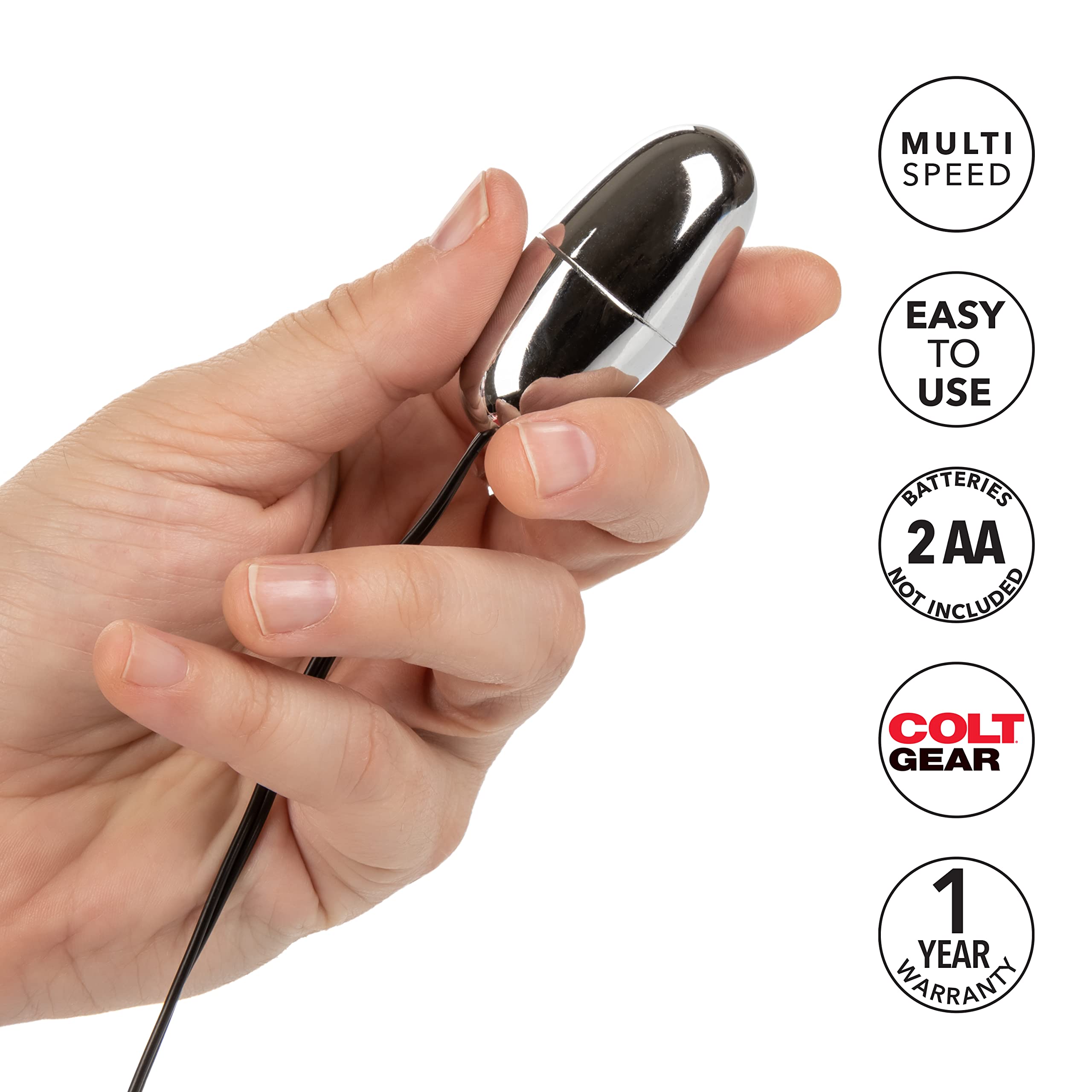 CalExotics Colt Multi-Speed Power Bullet Vibrator - Silver, ABS Plastic, Easy-Grip, 2 AA Batteries Required