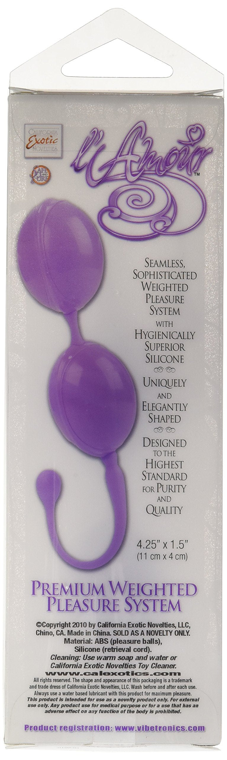 CalExotics Lamour Premium Weighted Pleasure System – Purple Silicone Kegel Balls with Retrieval Cord