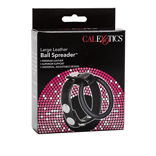 CalExotics Large Leather Ball Spreader with Built-In Erection Ring – Adjustable Scrotum Strap