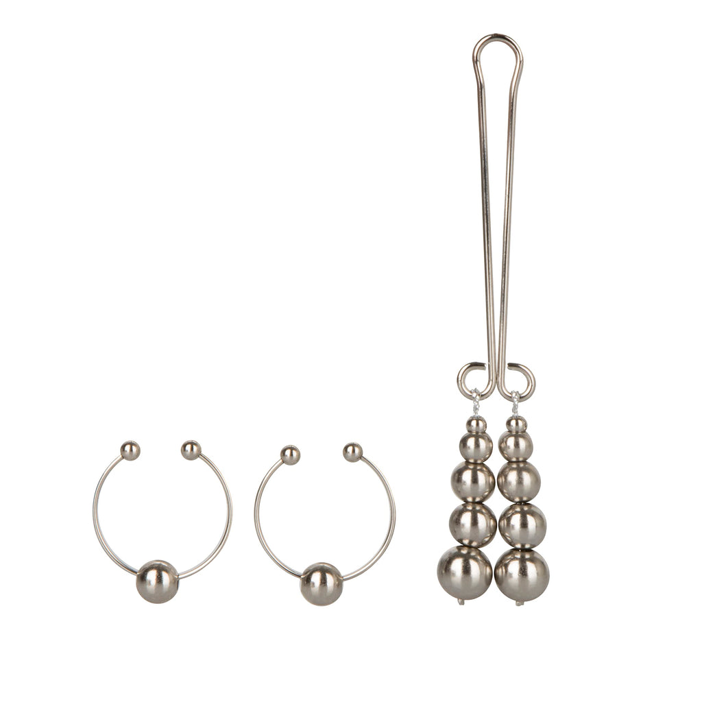 CalExotics Non-Piercing Nipple and Clitoral Jewelry Set – Silver (Adjustable, Nickel-Free)