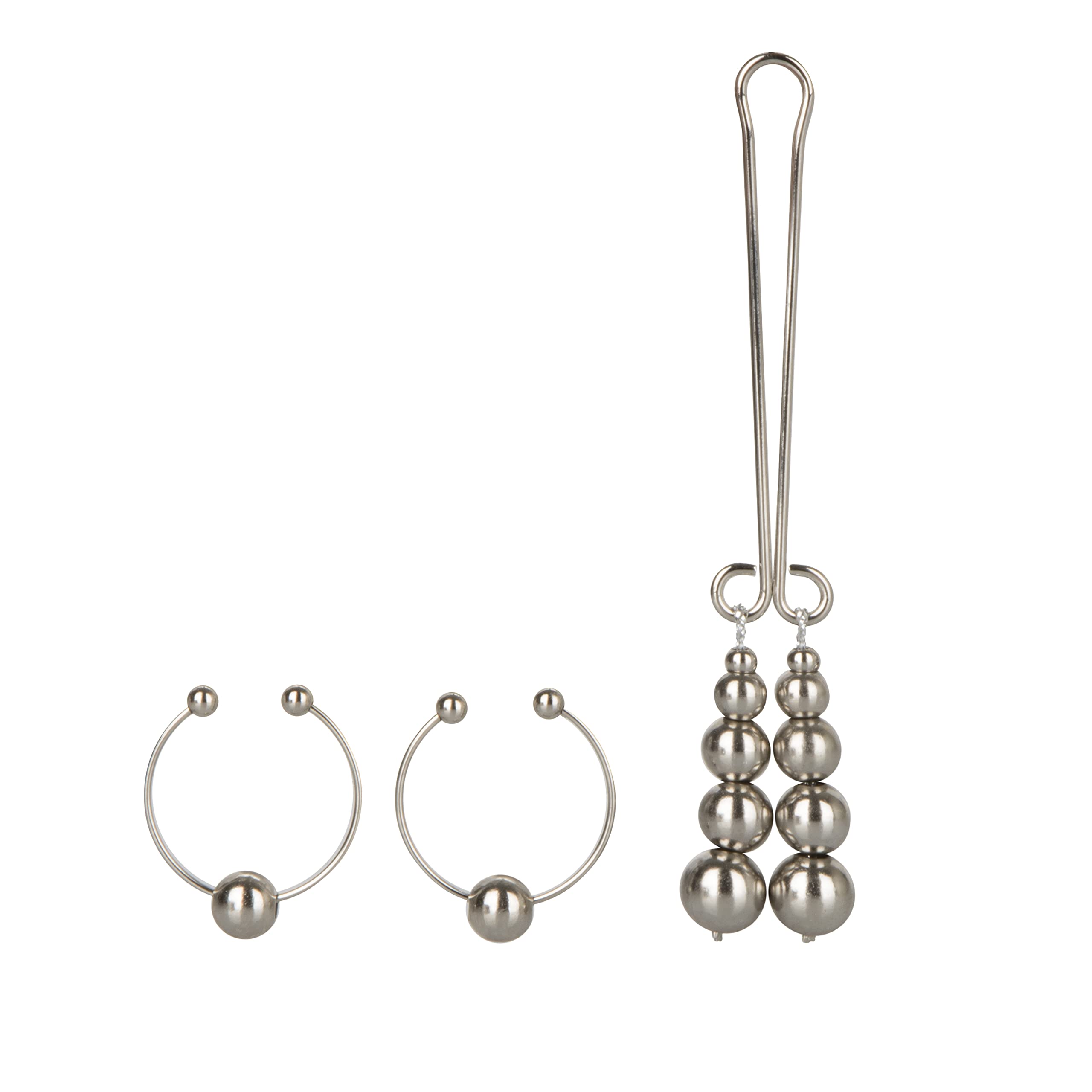 CalExotics Non-Piercing Nipple and Clitoral Jewelry Set – Silver (Adjustable, Nickel-Free)