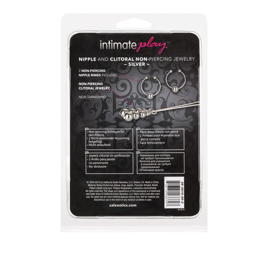 CalExotics Non-Piercing Nipple and Clitoral Jewelry Set – Silver (Adjustable, Nickel-Free)