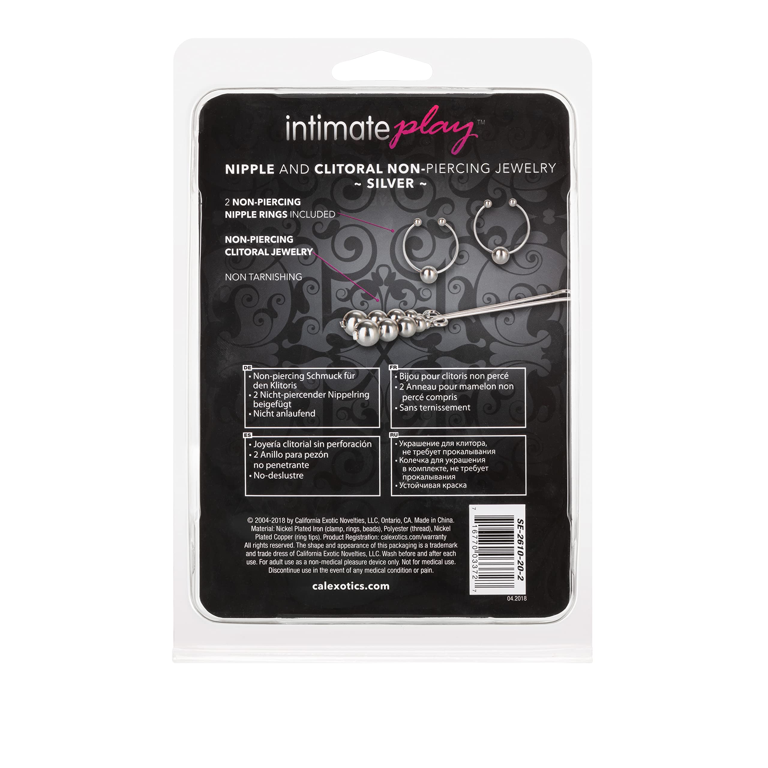 CalExotics Non-Piercing Nipple and Clitoral Jewelry Set – Silver (Adjustable, Nickel-Free)