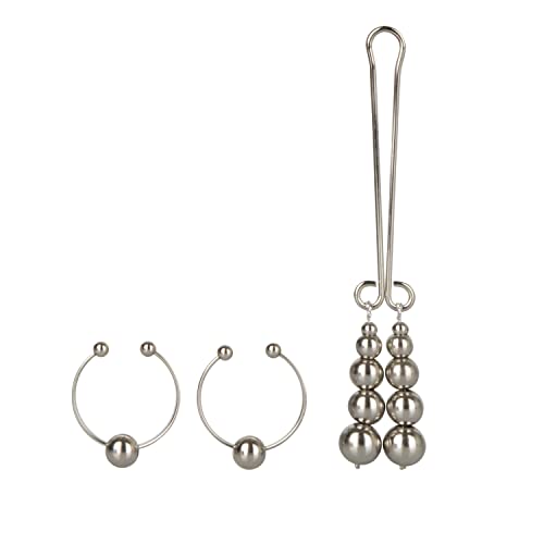 CalExotics Non-Piercing Nipple and Clitoral Jewelry Set – Silver (Adjustable, Nickel-Free)