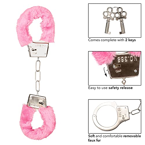 CalExotics Playful Furry Cuffs - Pink Handcuffs with Safety Release and Removable Faux Fur