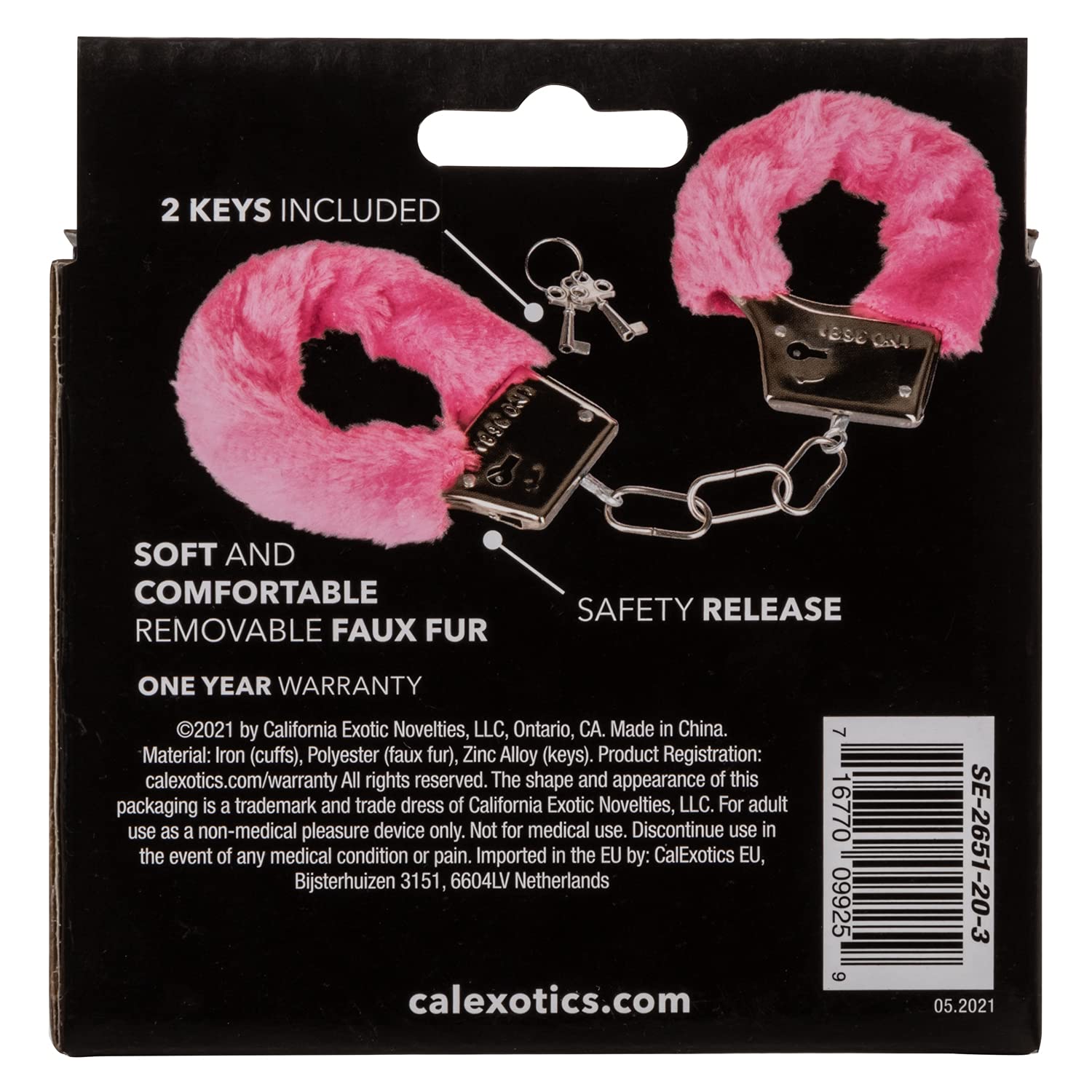 CalExotics Playful Furry Cuffs - Pink Metal Handcuffs with Removable Faux Fur and Safety Release