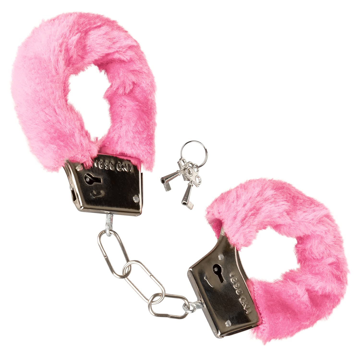 CalExotics Playful Furry Cuffs - Pink Metal Handcuffs with Removable Faux Fur and Safety Release