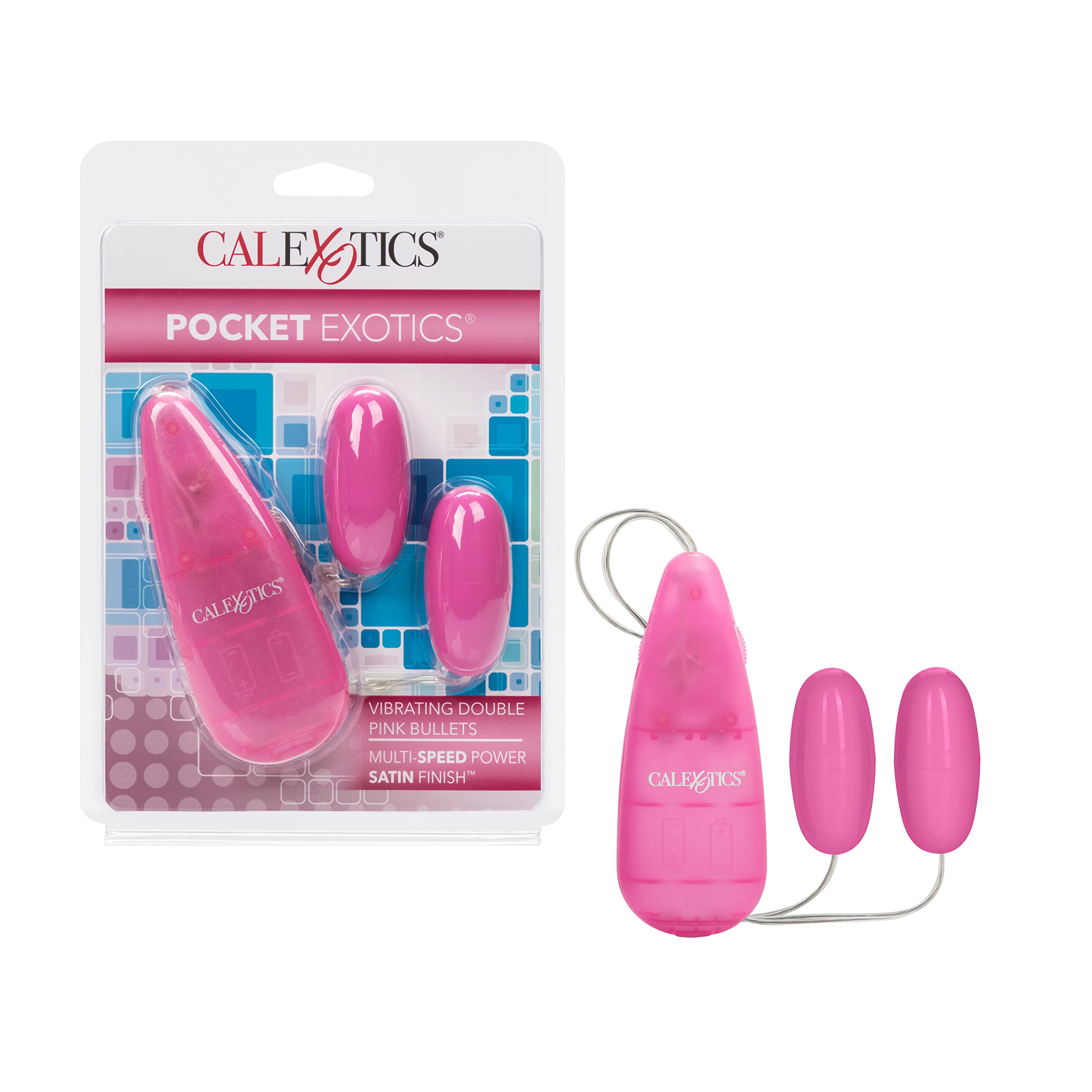 CalExotics Pocket Exotics Vibrating Double Bullet Vibrator – Pink, Multi-Speed, Easy Controller