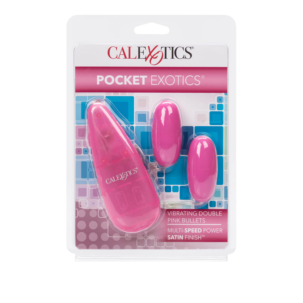 CalExotics Pocket Exotics Vibrating Double Bullet Vibrator – Pink, Multi-Speed, Easy Controller