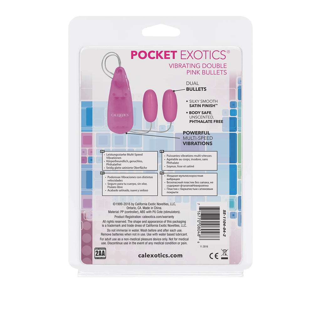 CalExotics Pocket Exotics Vibrating Double Bullet Vibrator – Pink, Multi-Speed, Easy Controller