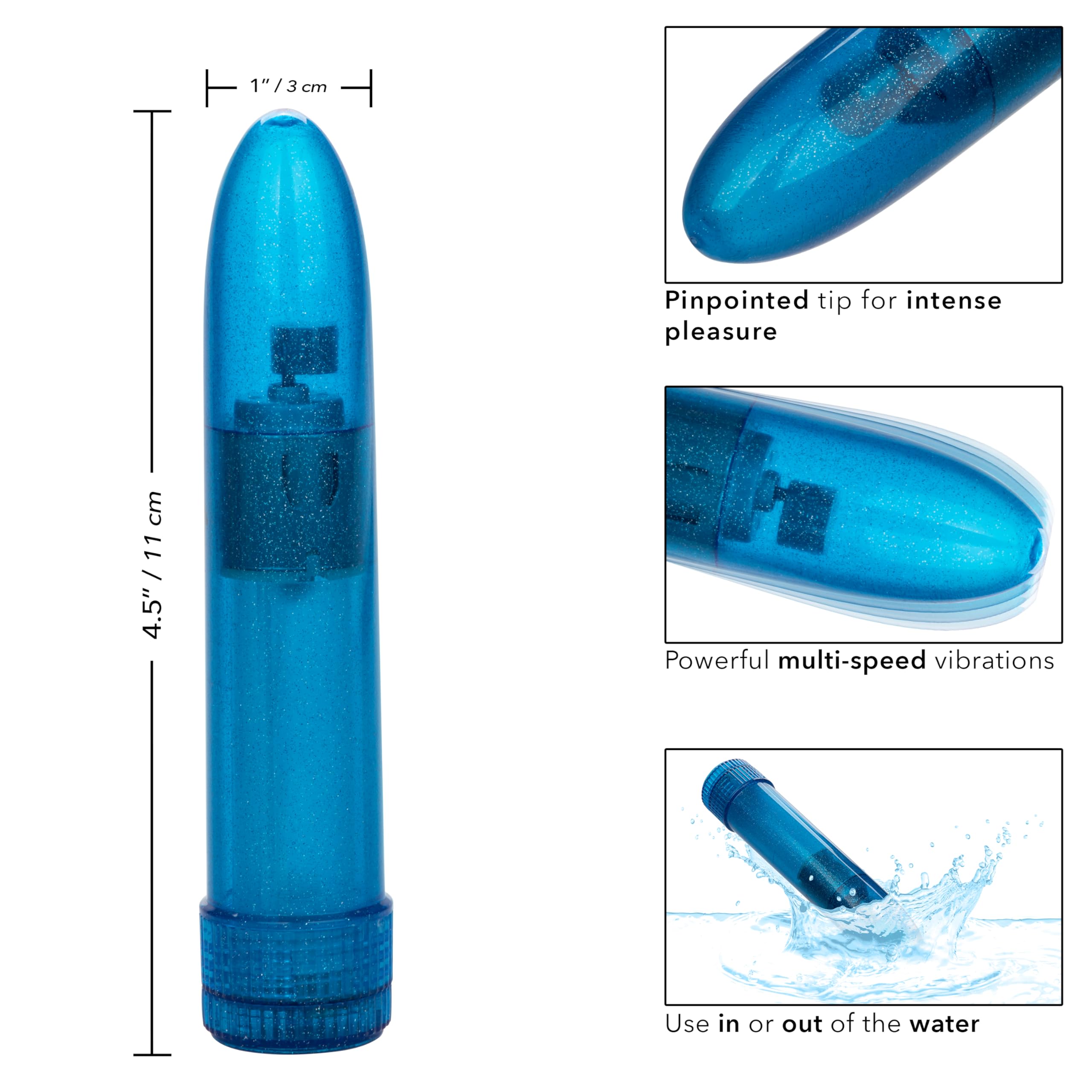 CalExotics Shane's World Sparkle Vibe - Blue Glitter Bullet Vibrator, Waterproof & Multi-Speed