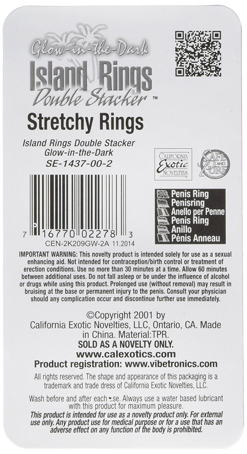 CalExotics Silicone Island Rings Double Stacker – Glow-in-the-Dark Enhancer Rings for Couples