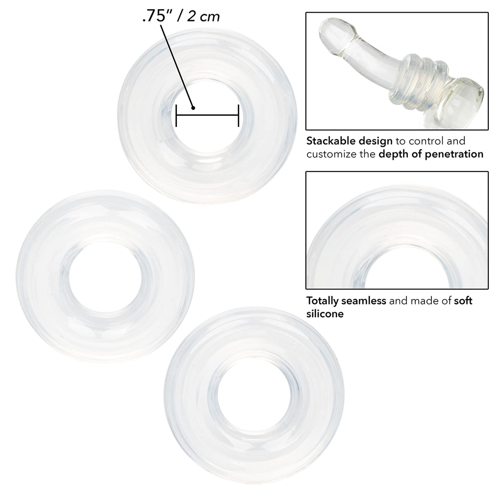 CalExotics Silicone Stacker Rings (Set of 3) – Clear, Adjustable Depth Control