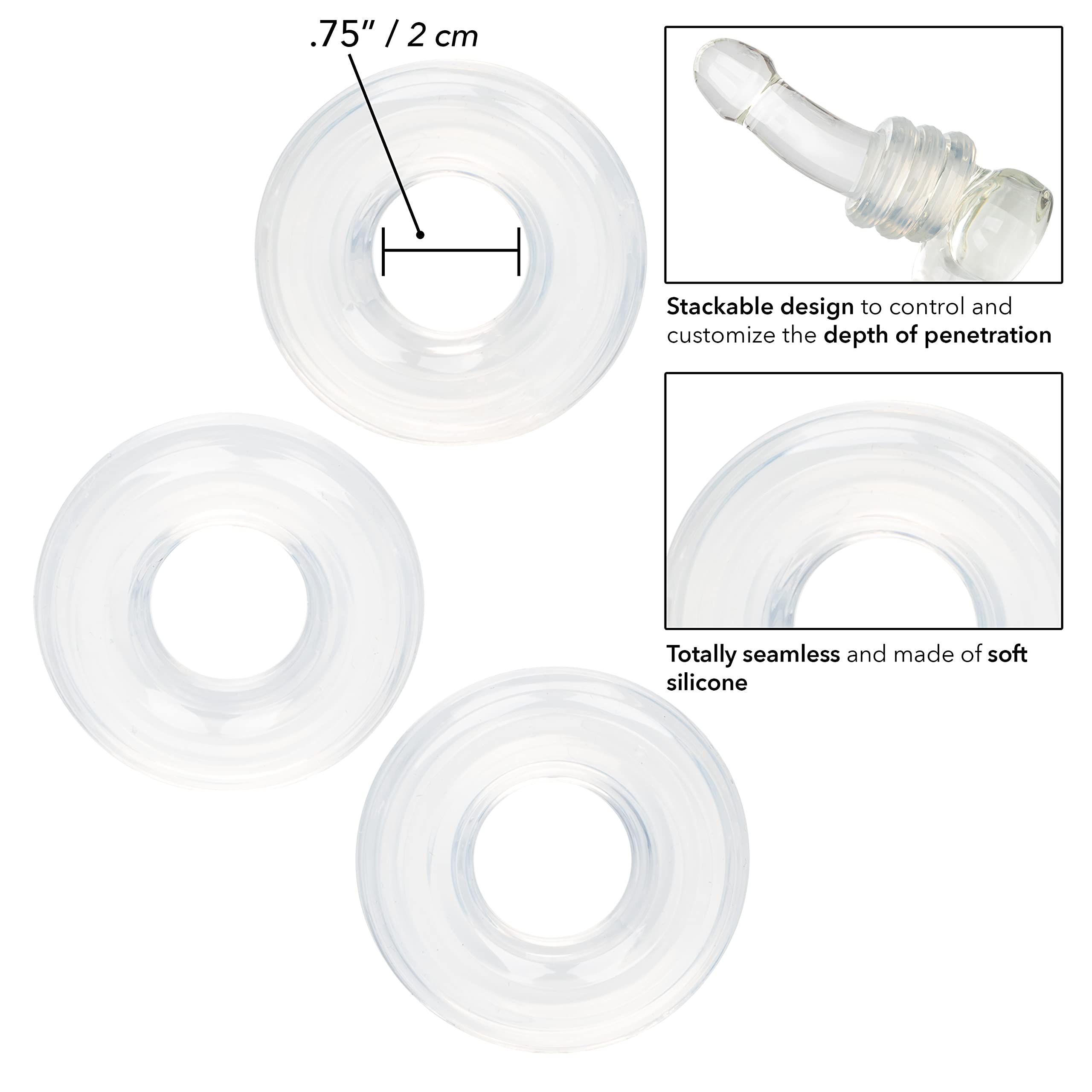 CalExotics Silicone Stacker Rings (Set of 3) – Clear, Adjustable Depth Control