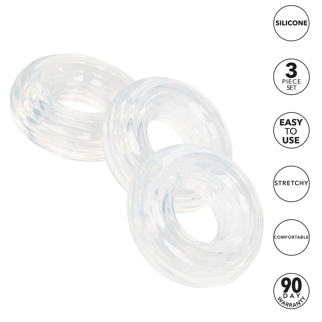 CalExotics Silicone Stacker Rings (Set of 3) – Clear, Adjustable Depth Control
