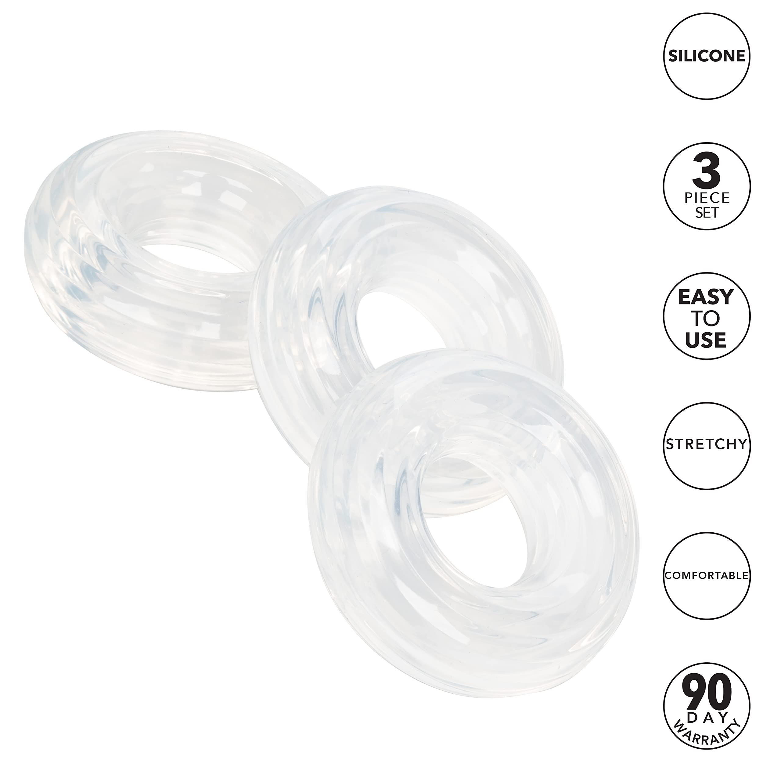CalExotics Silicone Stacker Rings (Set of 3) – Clear, Adjustable Depth Control