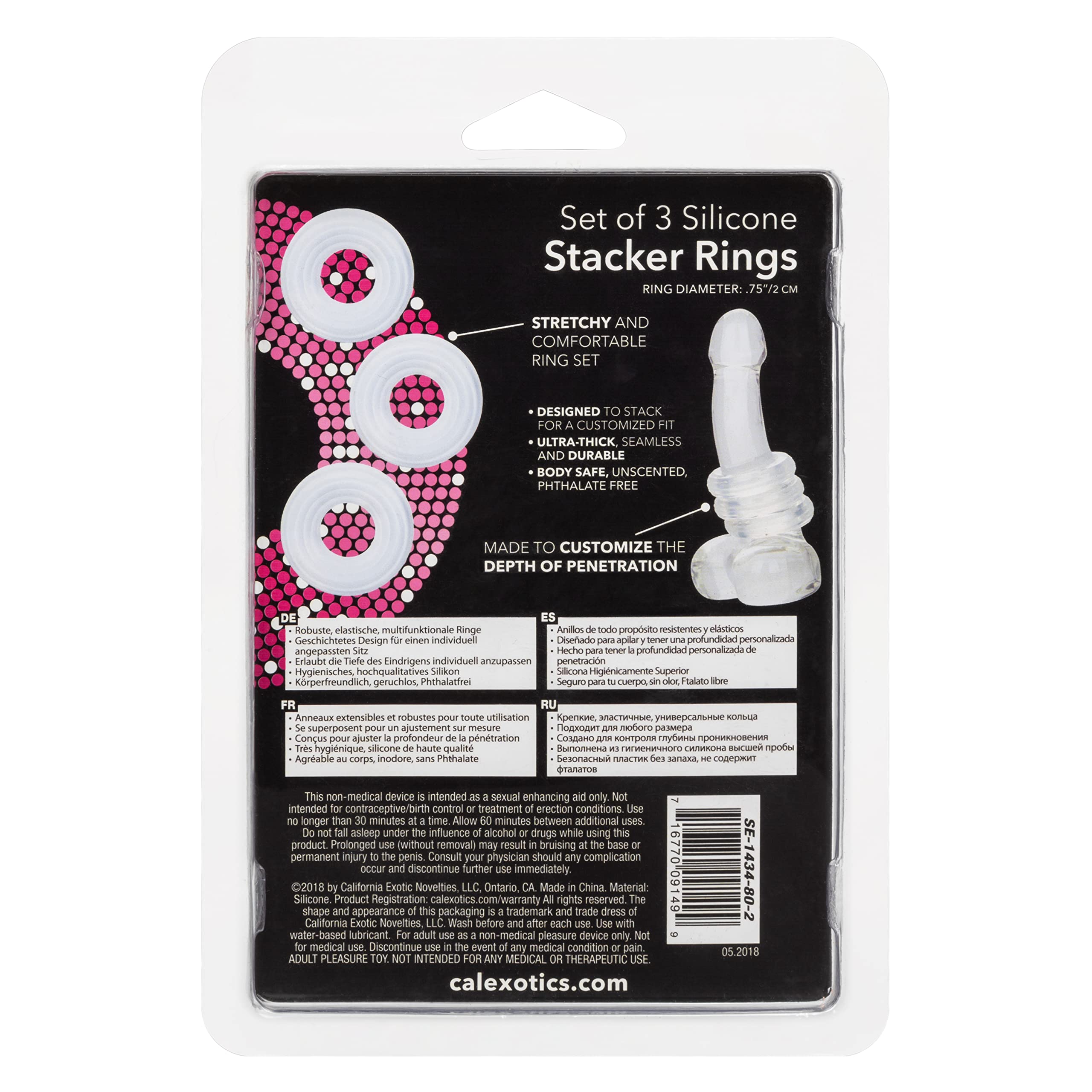 CalExotics Silicone Stacker Rings (Set of 3) – Clear, Adjustable Depth Control