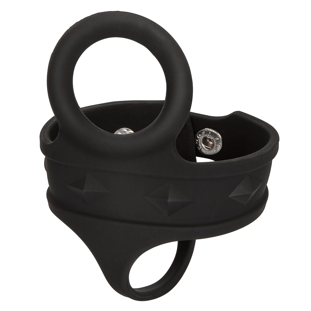 CalExotics Silicone Tri Snap Ball Spreader – Adjustable Cock & Ball Ring, Black