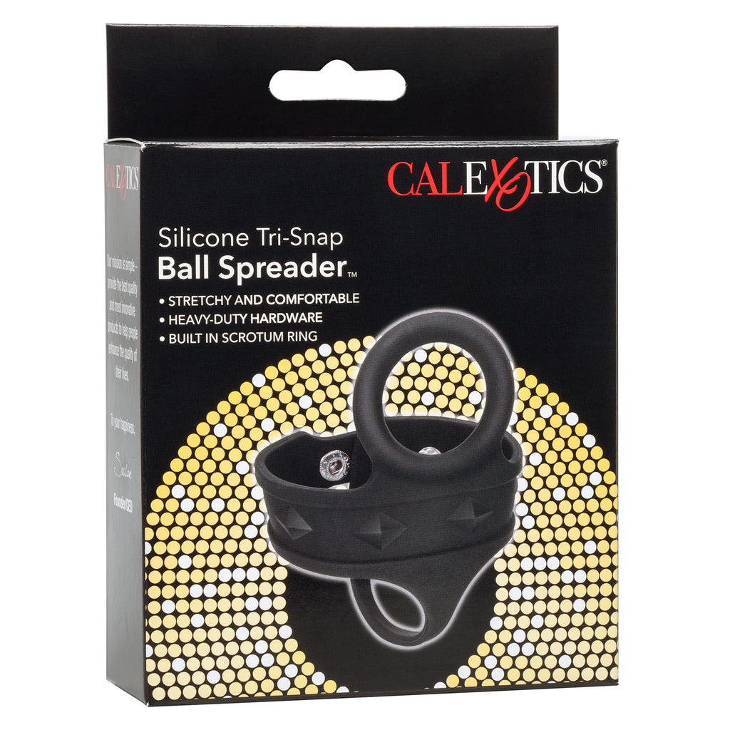 CalExotics Silicone Tri Snap Ball Spreader – Adjustable Cock & Ball Ring, Black