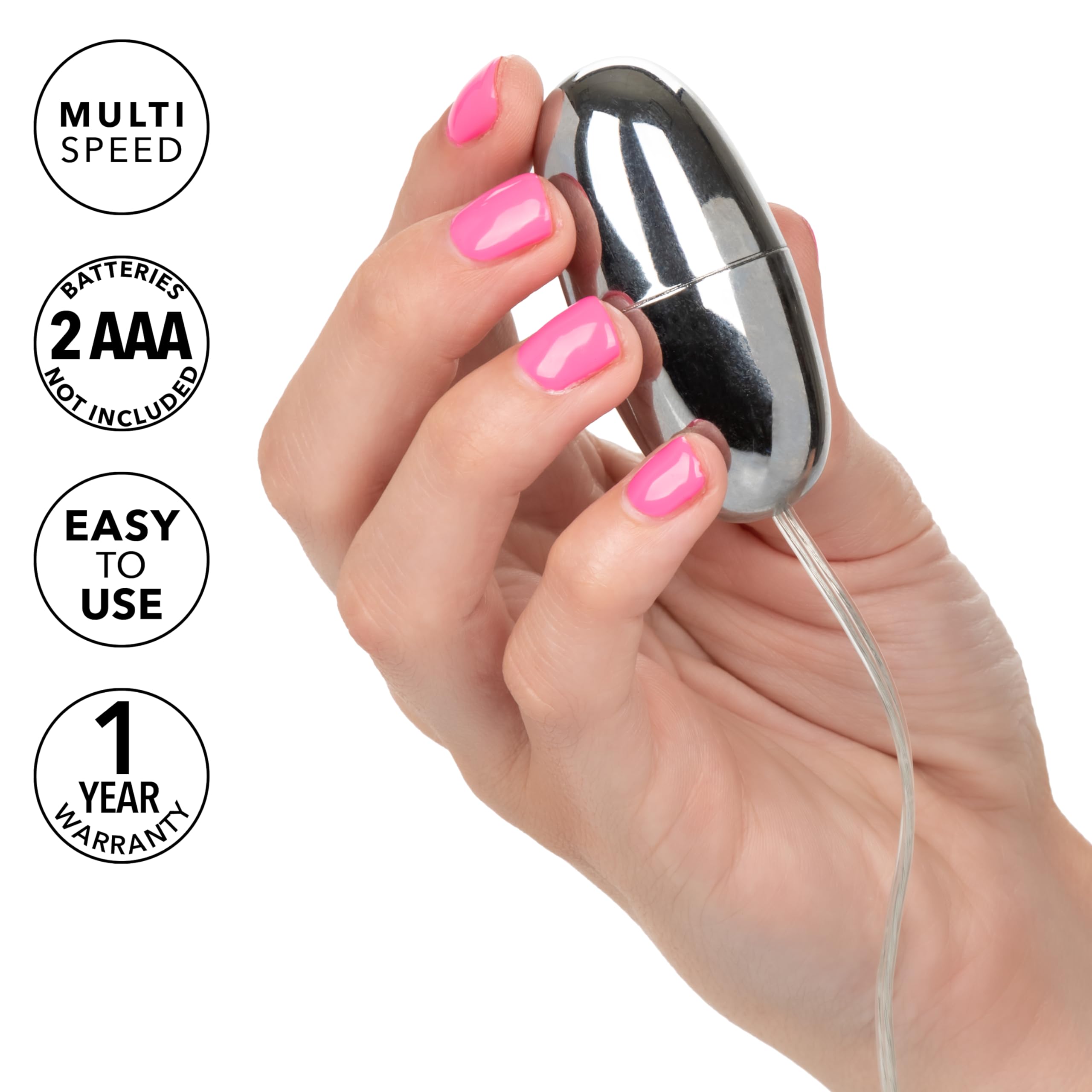 CalExotics Slim Teardrop Bullet Vibrator - Silver, ABS Plastic, Multi-Speed with Easy Slide Dial