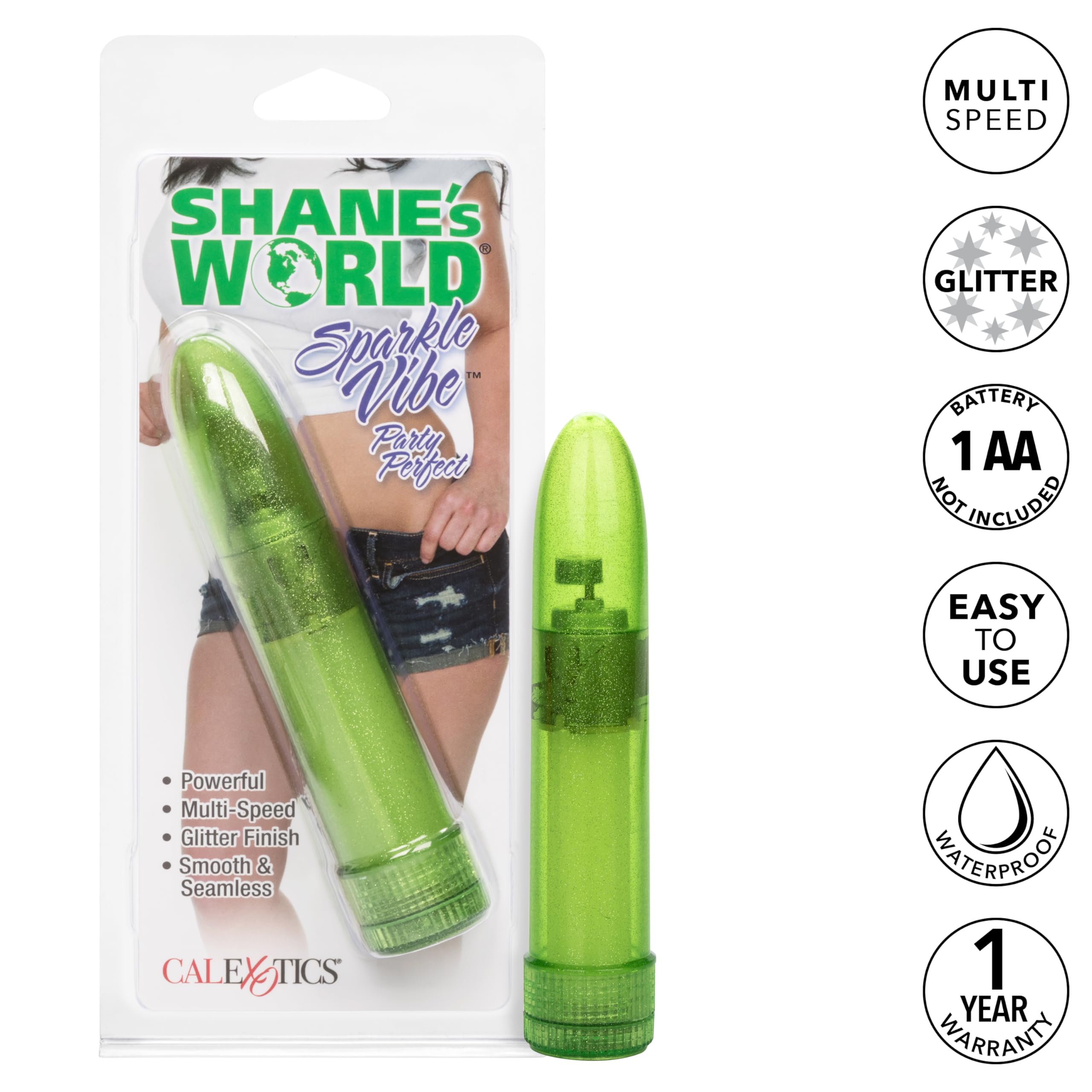 CalExotics Sparkle Vibe – Green Glitter, Multi-Speed Waterproof Vibrator
